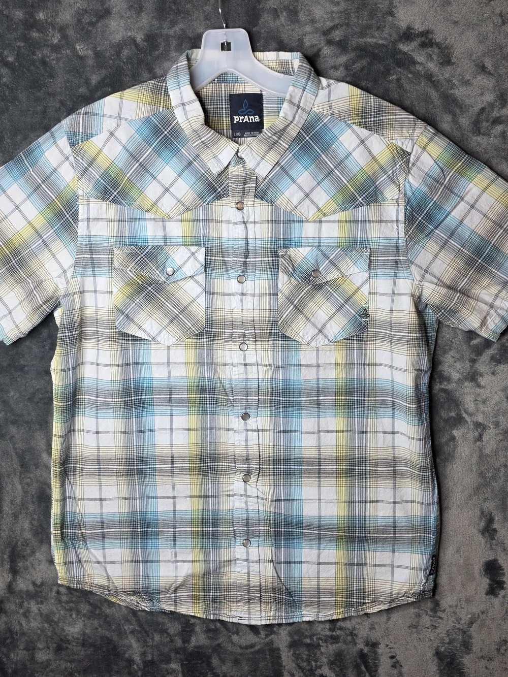 Prana Men's Short-Sleeve Plaid Button-Down Shirt - Blue, White, Yellow